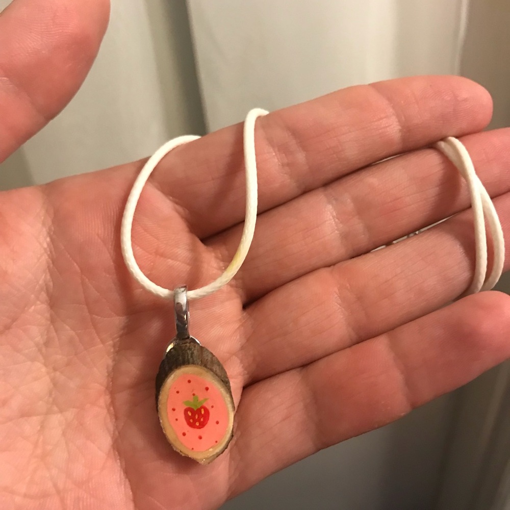 Strawberry wood slice necklace